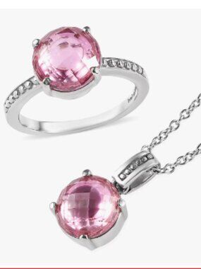 Simulated Pink Diamond Ring and Pendant Necklace